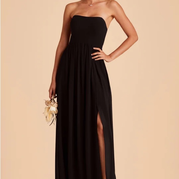 Beautiful black floor length dress (size small) with slit & sleeves! - Picture 2 of 3